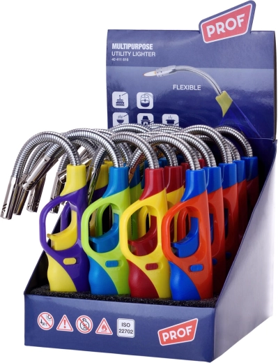 Polnilni vžigalnik s plamenom 25 cm z otroško varnostno zaporo, mešanica barv