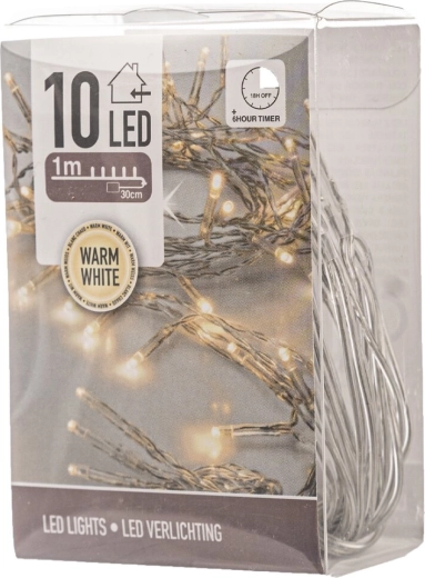 LED svetlobna veriga za notranje prostore 1 m, 10 LED, toplo rumena, s časovnikom