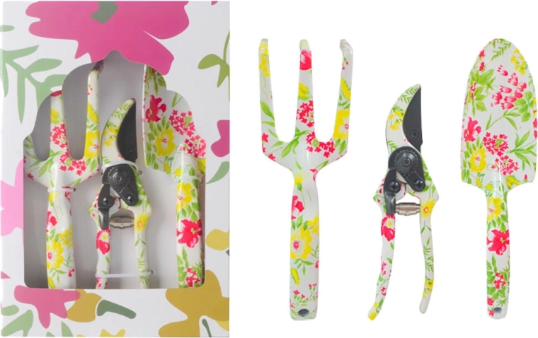 Vrtni komplet ročnega orodja, 3-delni, s cvetličnim dekorjem