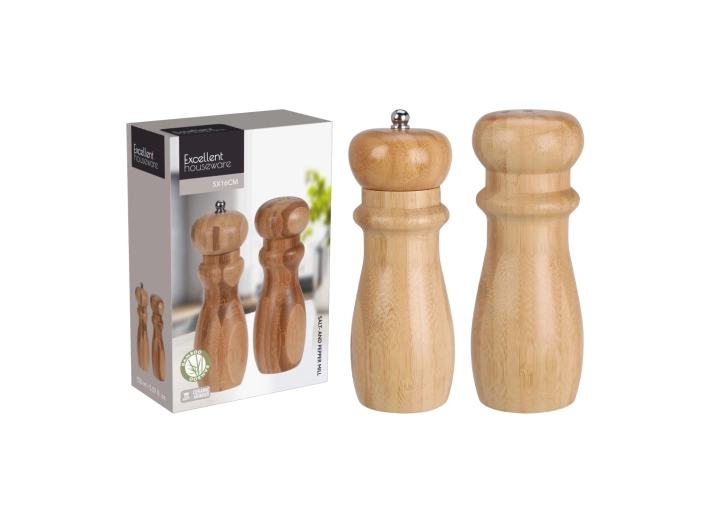 Bambusov komplet mlinčkov za sol in poper s keramičnim mletim mehanizmom