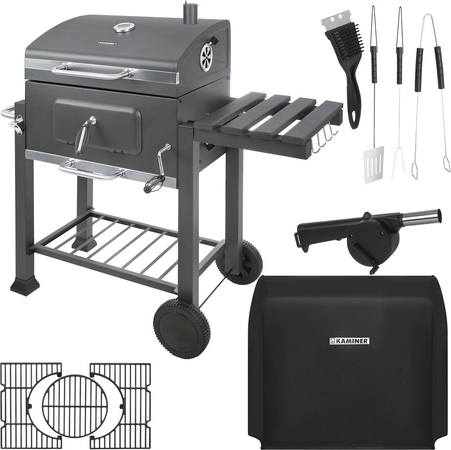 Višinsko nastavljivo kurišče in posoda za oglje iz nerjavnega jekla