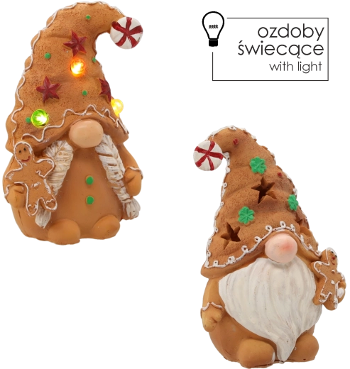 Božična figurica škrat medenjak z LED, mešanica motivov 11 × 7 × 16 cm - 1 kos