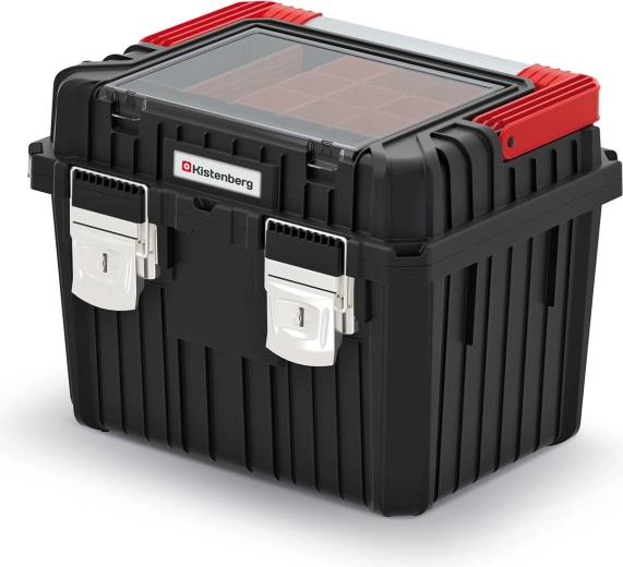 Škatla za orodje HEAVY s kovinskim ročajem in zapahi, 445 × 360 × 337 mm, črna