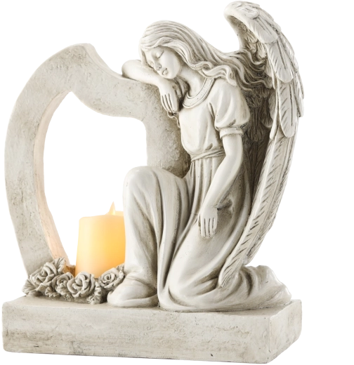 Dekorativni angel s harfo in LED svečko