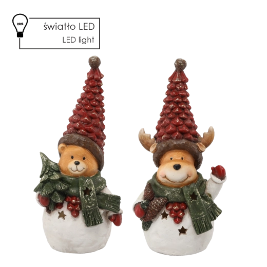 Božična figurica medvedek/renifer z LED kapo 36 cm