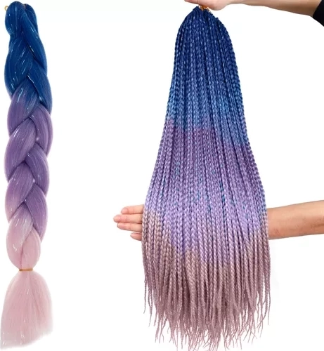 Sintetične ombré kite z bleščečimi prameni, modro–vijolično–rožnate, 60 cm