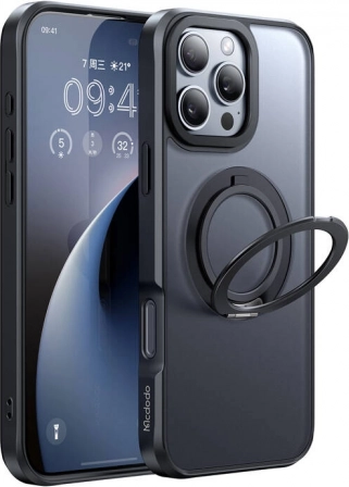 Magnetni ovitek s kolobarjastim stojalom za iPhone 16 Pro (črn) McDodo