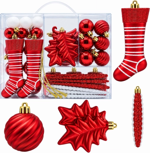 Christmas Unbreakable Tree Ornaments, 38-Piece Set