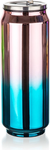 Termo lonček v obliki pločevinke 430 ml BE COOL mavričen zlato-rožnato–modro-zelen