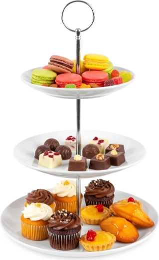 Porcelanasta trietažna etažerka 34 cm bela