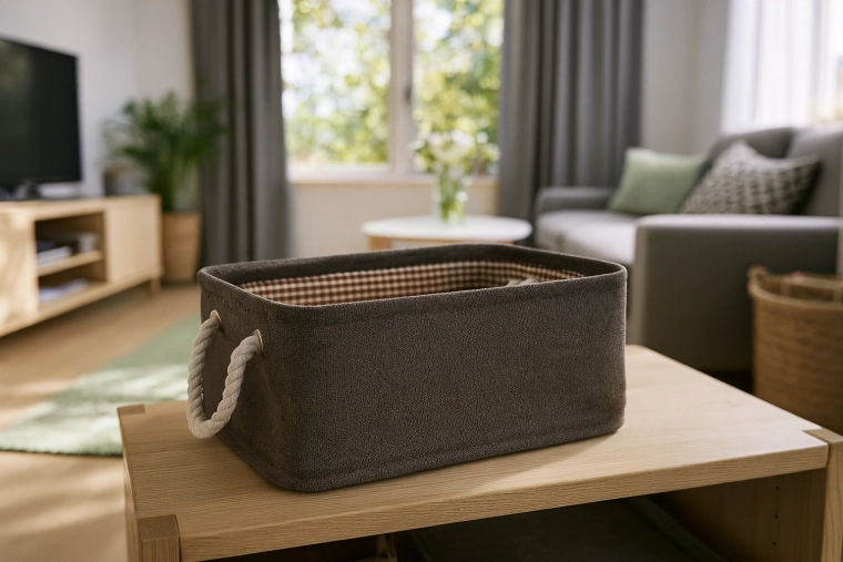 Tekstilna shranjevalna košara z vrvnimi ročaji 22 × 32 × 14 cm – rjava