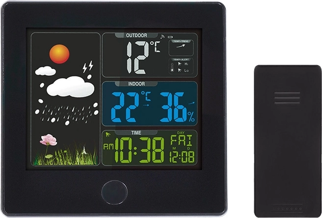 Solight weather station with color LCD and wireless sensor, black