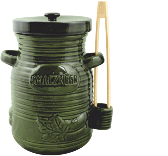 Ceramic jar for pickled cucumbers 3.5 l with tongs, green