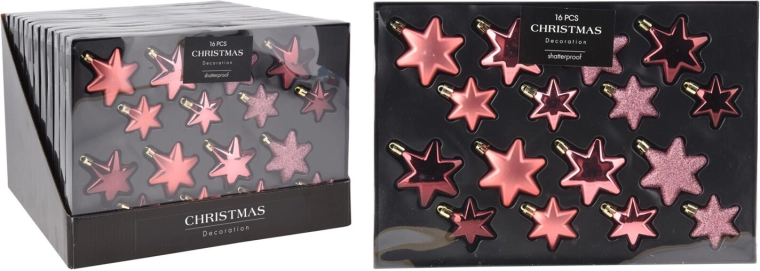 Božični okraski zvezde rožnati mix 16 kos