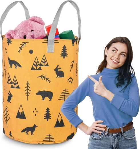 Tekstilna košara za igrače NUKIDO – rumena, veliko prostorninska