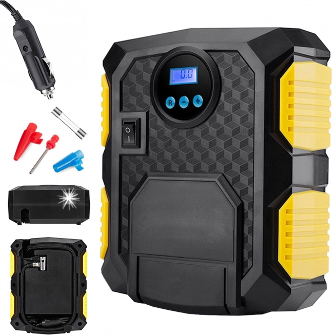 Prenosni avtomobilski kompresor 12 V z LCD-zaslonom in LED-svetilko, 150 PSI