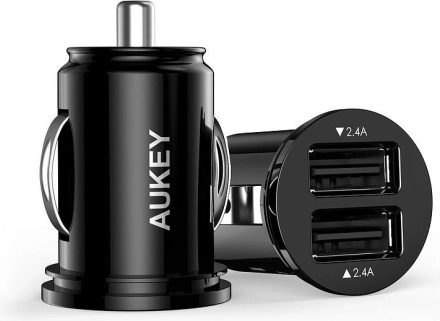 Aukey mini avtomobilski polnilnik 2× USB 24 W s tehnologijo AiPower