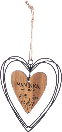 Viseče srce »Maminka« iz lesa in kovine, rjavo