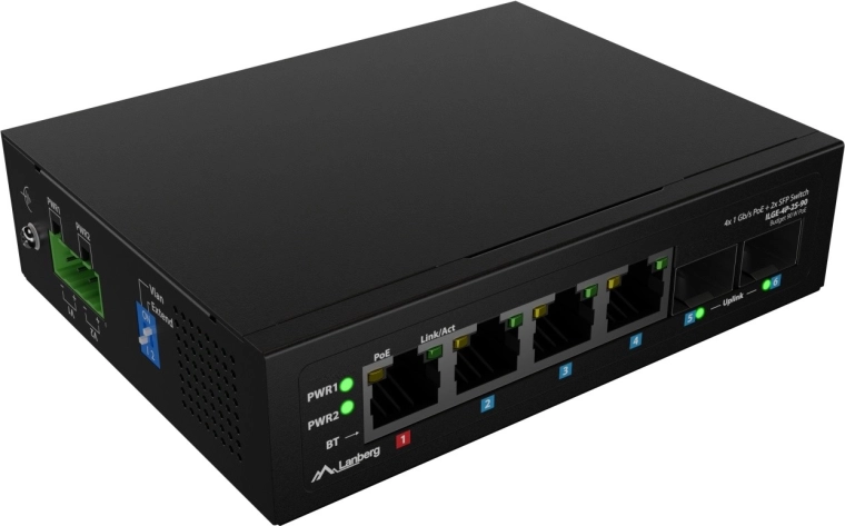 Lanberg lahek industrijski PoE stikalo za DIN letev 4× RJ45 + 2× SFP gigabit