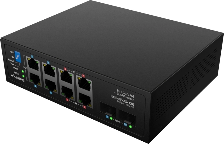 8× gigabitni PoE + 2× SFP uplink za prilagodljivo topologijo