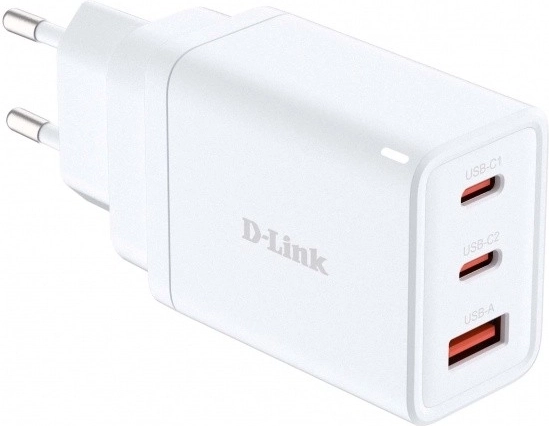 D-Link GaN polnilnik 65 W, 2× USB-C in 1× USB-A