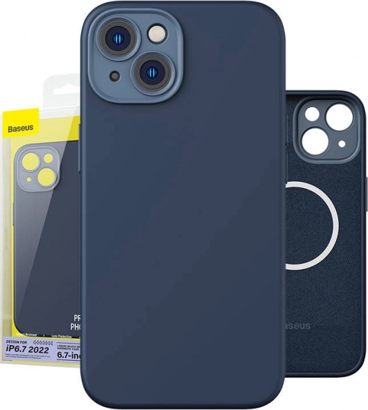 Magnetno ohišje in komplet kaljenega stekla za iPhone 14 Plus - Baseus Liquid Silica modra