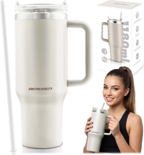 Termo lonček Berdsen s slamico 1180 ml kremni