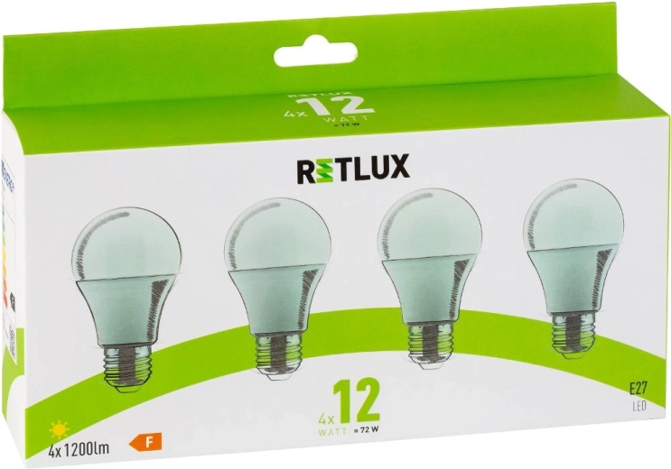 RETLUX A60 E27 12 W LED Bulb, Warm White - 4 pcs