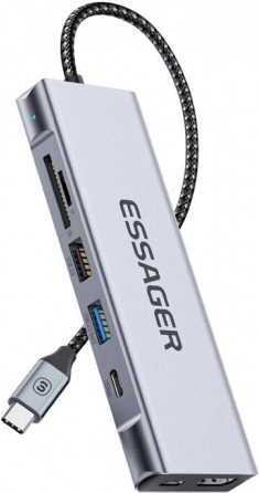 Dokalna postaja Essager siva z HDMI in 2x USB-A