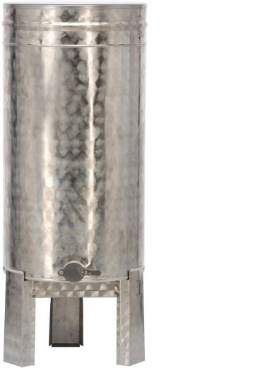 Nerjavni usedalnik za med 100 l s stojalom, ventilom in pokrovom