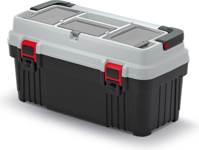 Škatla za orodje s kovinskim ročajem OPTIMA, 586 × 296 × 305 mm, siva
