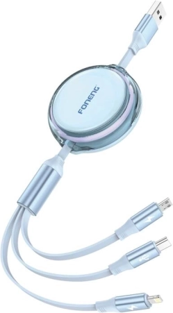 Foneng kabel 3 v 1 s teleskopskim navijanjem 1,1 m moder