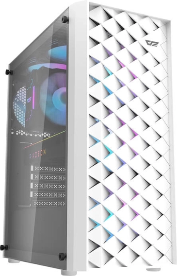 Računalniško ohišje Darkflash DK351, belo, kaljeno steklo in 4 ventilatorji