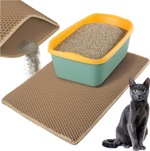 Beige two-layer cat litter mat Purlov 75 × 55 cm – Beige