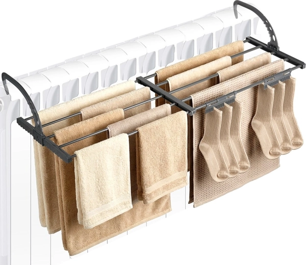 Raztegljiv sušilnik za radiator, kovinski, siv, 68,5–123 × 35 cm