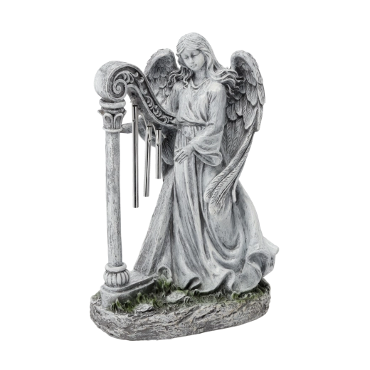 Figurica angela s harfo 26 × 15,5 × 39 cm, siva