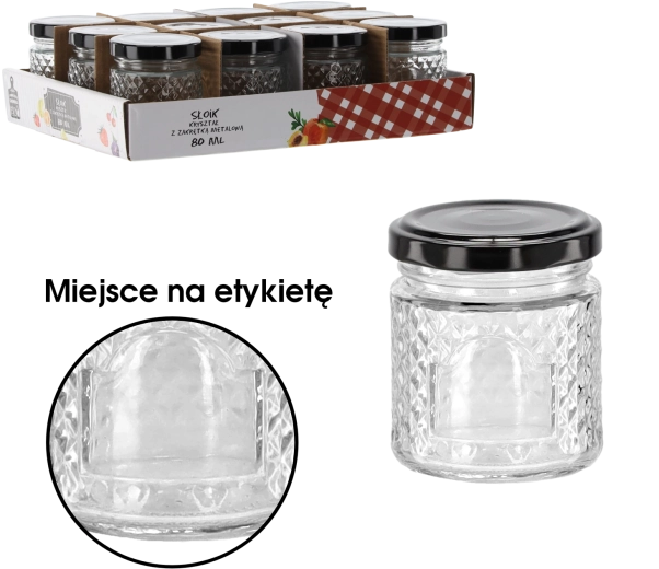 Steklen kozarec 80 ml s črnim kovinskim pokrovčkom