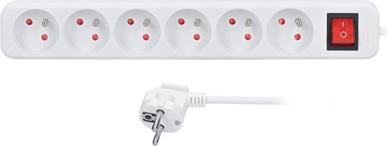 Solight podaljšek 5 m s 6 vtičnicami in stikalom 16 A/3680 W bel - 1 kos