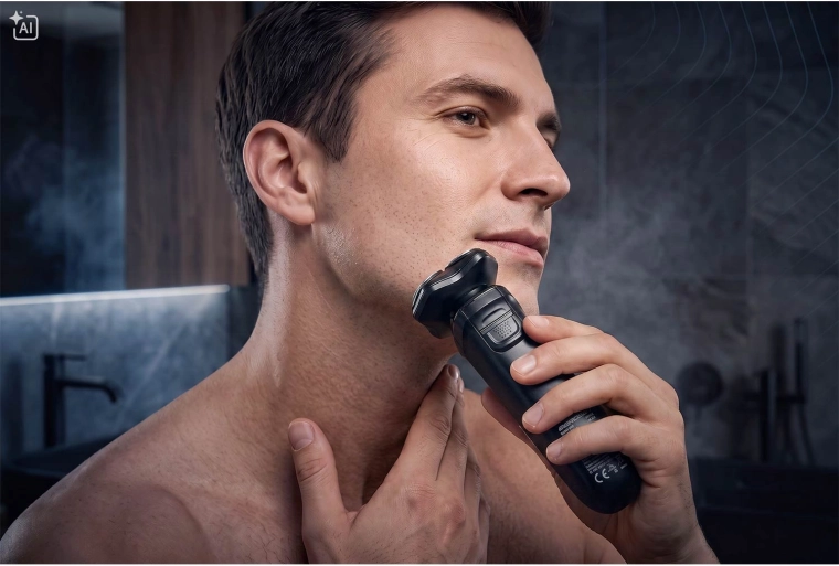 Triple rotary head for a smooth shave