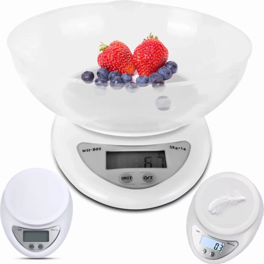 Electronic kitchen scale with bowl and LCD display