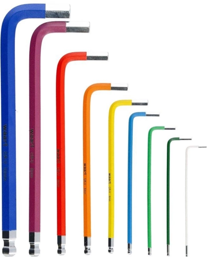 Barvni komplet dolgih imbus ključev s kroglico 1,5–10 mm, 9 kos