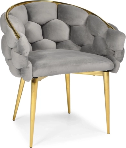 Žametni naslanjač FERTONE BALLOON, siv z zlatimi nogami