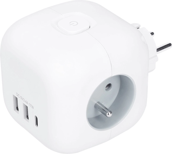 Solight kockasti razdelilnik s 3 vtičnicami 230 V + USB-A/USB-C, bel