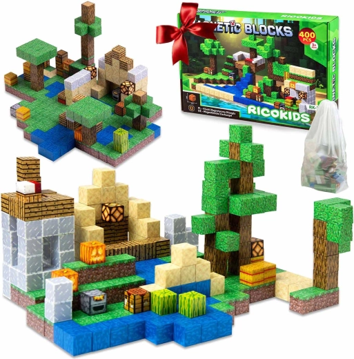 Ricokids magnetic building blocks with pixel motifs, 400 pieces