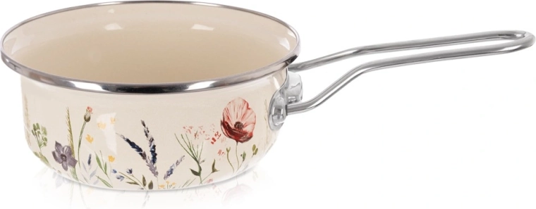 Emajliran lonec s cmokom v krem barvi z motivom makov, 16 cm, 950 ml