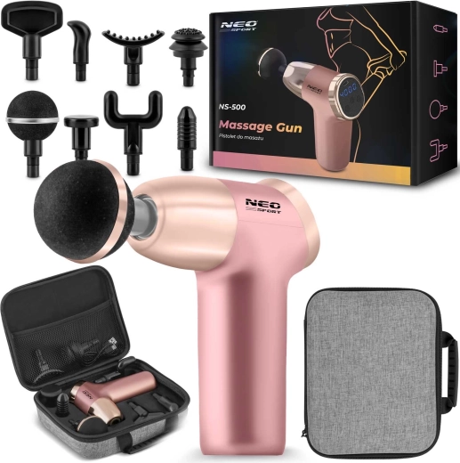 Masažna pištola z 8 nastavki NEO SPORT NS-500 roza