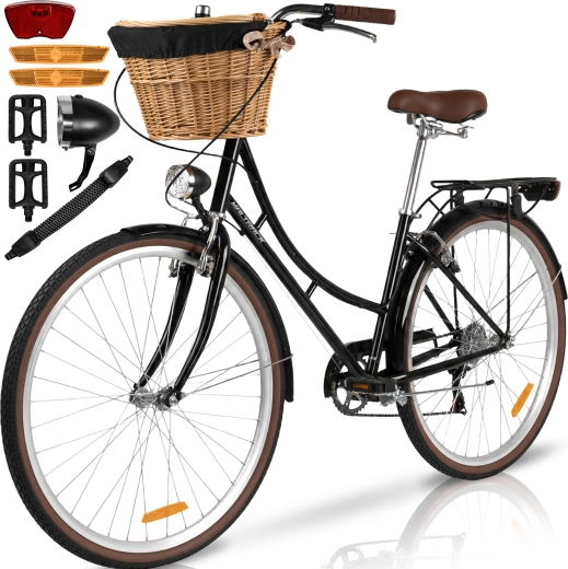 Women's city bike AVILO black with basket - 1 piece