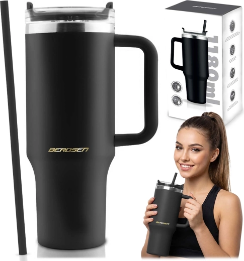 Termo lonček Berdsen s slamico 1180 ml črn