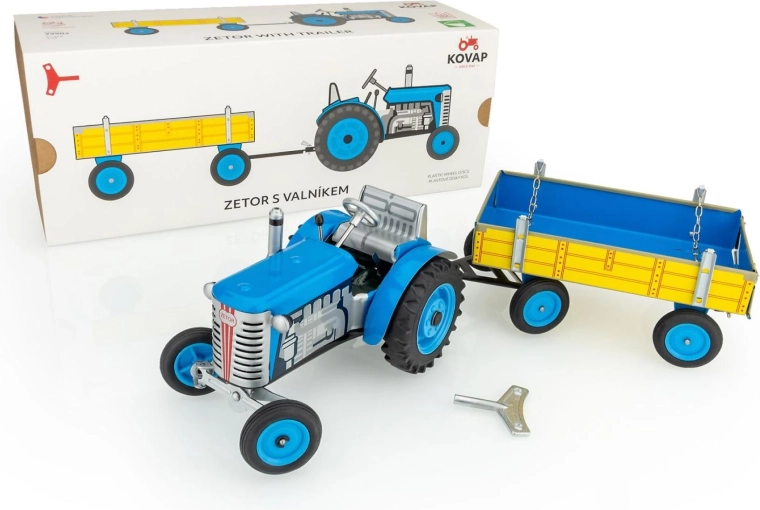 Traktor Zetor s prikolico na ključ kovina 28 cm KOVAP – Modra