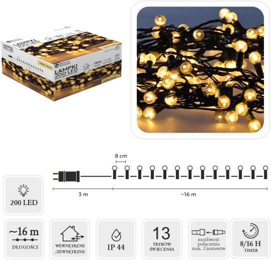 LED Cherry Ball string lights, 200 LEDs, warm white, 16 m
